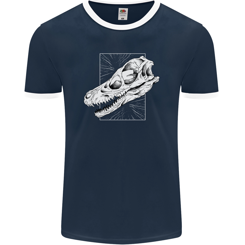 Palaeontology Velociraptor Skull Dinosaurs Mens Ringer T-Shirt FotL Navy Blue/White