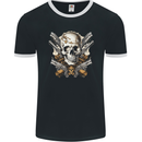 A Skull With Guns Cowboy Biker Mens Ringer T-Shirt FotL Black/White