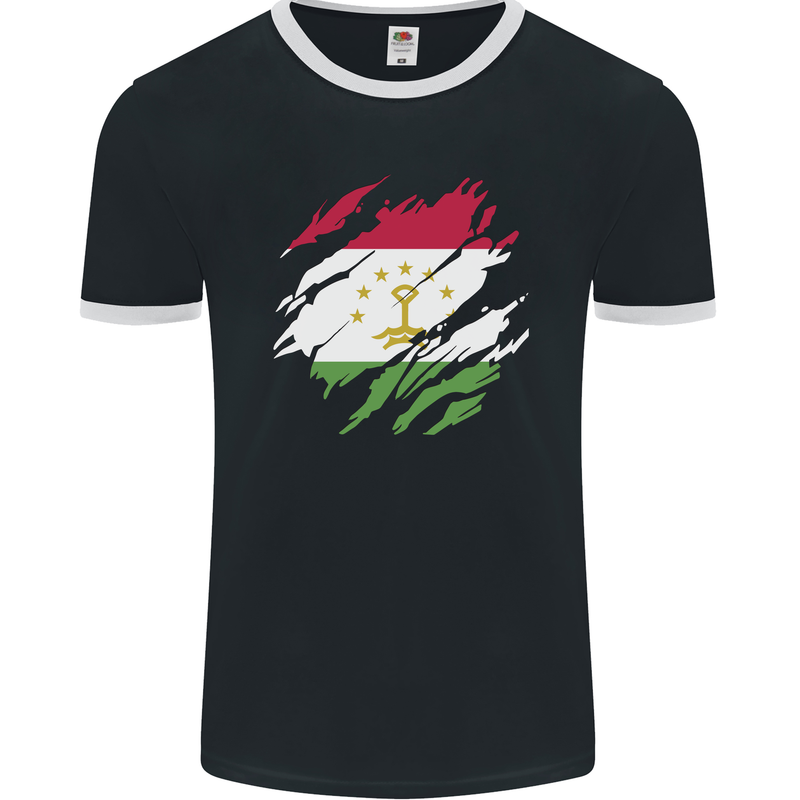 Torn Tajikistan Flag Tajik Day Football Mens Ringer T-Shirt FotL Black/White