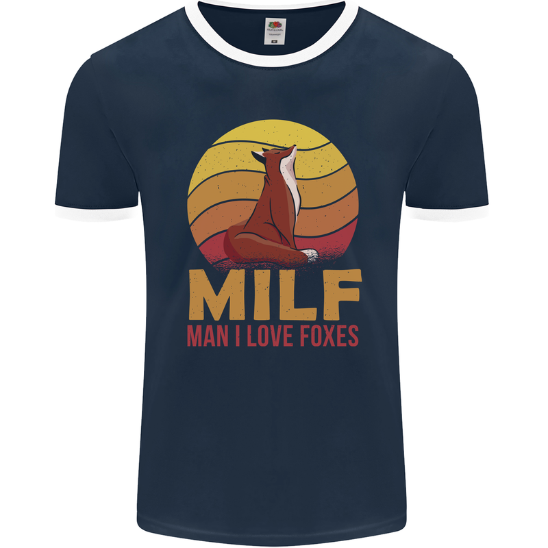 MILF Man I Love Foxes Fox Mens Ringer T-Shirt FotL Navy Blue/White