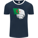 Curled Algeria Flag Algerian Day Football Mens Ringer T-Shirt FotL Navy Blue/White