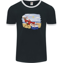 Santa at the Beach Christmas Summer Xmas Holiday Mens Ringer T-Shirt FotL Black/White