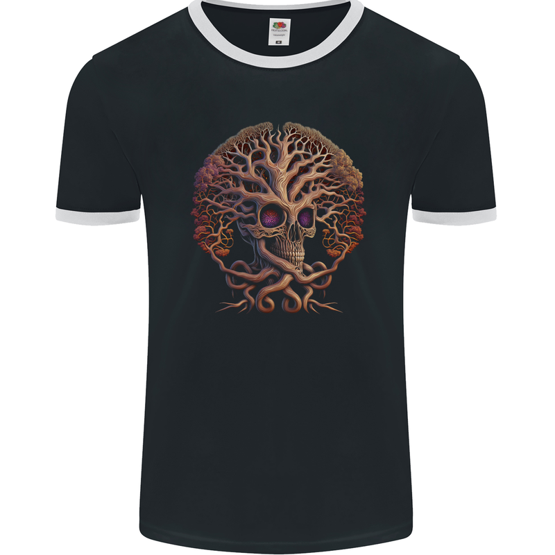 Tree Skull Mens Ringer T-Shirt FotL Black/White