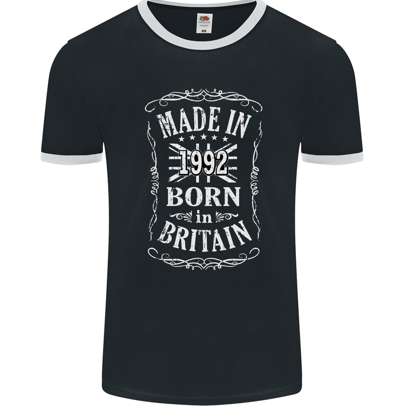 Born In Britain 31st Birthday Made 1992 Mens Ringer T-Shirt FotL Black/White