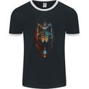 Dreamcatcher Wolf Spiritual Moon Phases Mens Ringer T-Shirt FotL Black/White