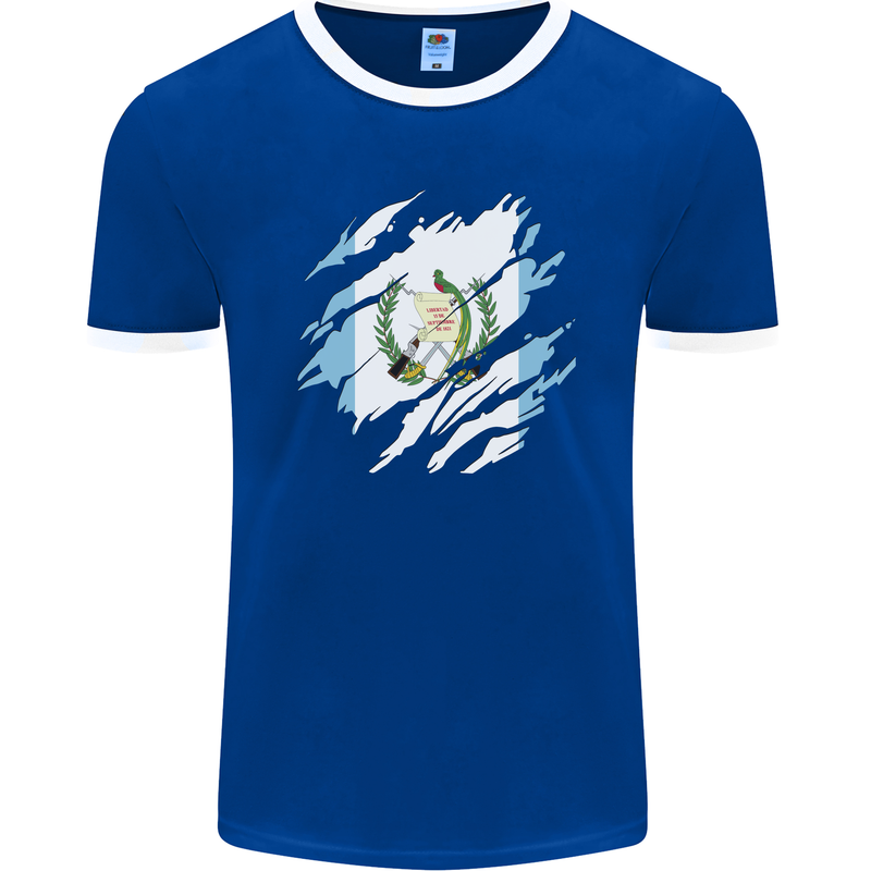 Torn Guatemala Flag Guatemalan Day Football Mens Ringer T-Shirt FotL Royal Blue/White