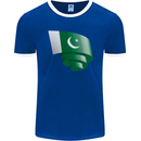 Curled Pakistan Flag Pakistani Day Football Mens Ringer T-Shirt FotL Royal Blue/White
