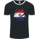 Torn Paraguay Flag Paraguayan Day Football Mens Ringer T-Shirt FotL Black/White