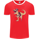 Pirate T-Rex Funny Dinosaur Mens Ringer T-Shirt FotL Red/White