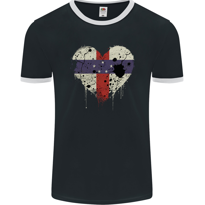 Love Flag Netherlands Antilles Football Mens Ringer T-Shirt FotL Black/White