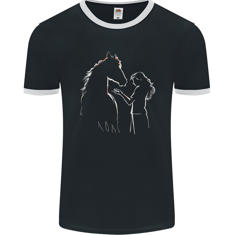 A Horse and Girl Equestrian Riding Mens Ringer T-Shirt FotL Black/White