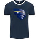 Curled Nauru Flag Nauruan Day Football Mens Ringer T-Shirt FotL Navy Blue/White