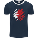 Torn Bahrain Flag Bahraini Day Football Mens Ringer T-Shirt FotL Navy Blue/White