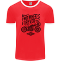 Two Wheels Forever Motorcycle Cafe Racer Mens Ringer T-Shirt Red/White