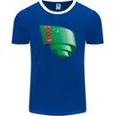 Curled Turkmenistan Flag The Turkmen Day Football Mens Ringer T-Shirt FotL Royal Blue/White