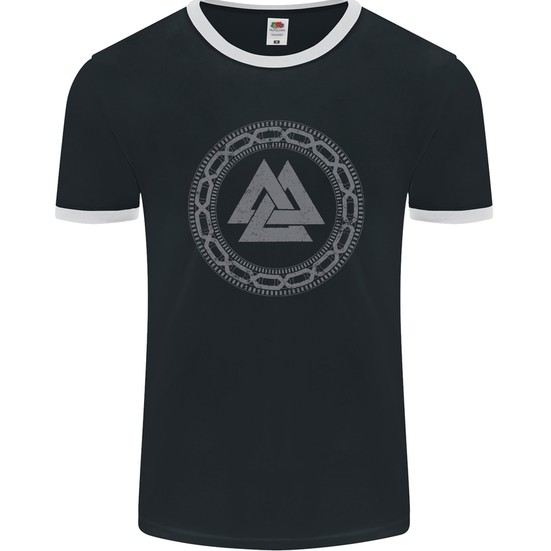 Viking Symbol Valknut Grey Gym Mens Ringer T-Shirt FotL Black/White