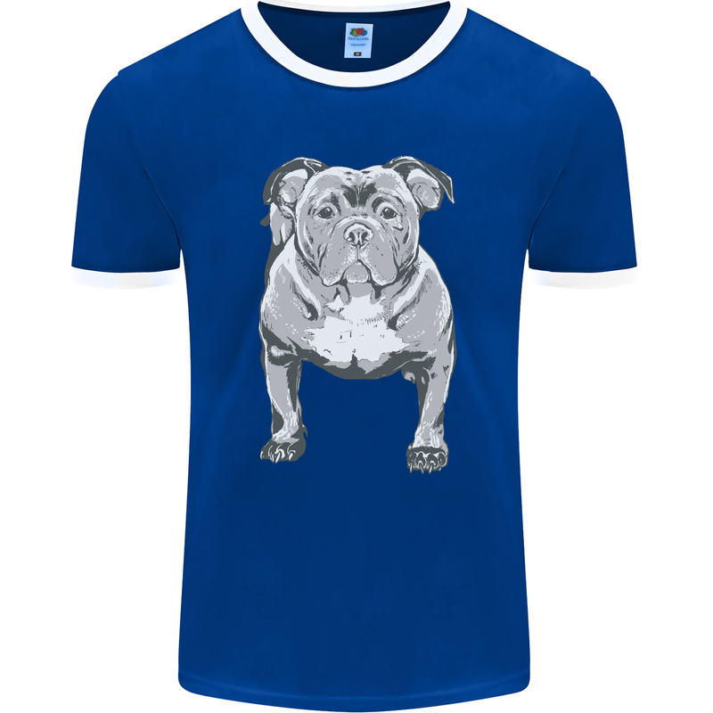 American Bully Striking a Pose Dog Mens Ringer T-Shirt FotL Royal Blue/White