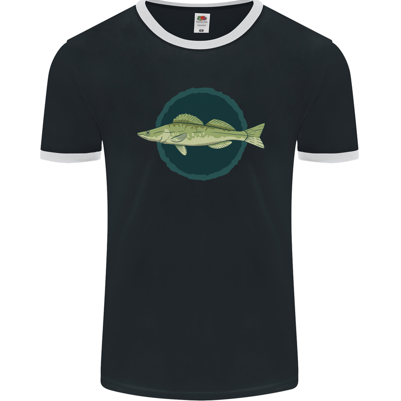 Zander Pikeperch Fish Fishing Fisherman Mens Ringer T-Shirt FotL Black/White