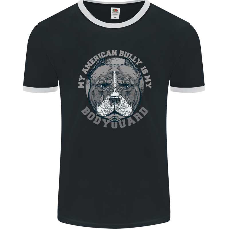 My American Bully is My Bodyguard Dog Mens Ringer T-Shirt FotL Black/White