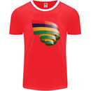 Curled Mauritius Flag Mauritians Day Football Mens Ringer T-Shirt FotL Red/White