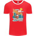 Christmas Santa Playing Basketball Xmas Mens Ringer T-Shirt FotL Red/White