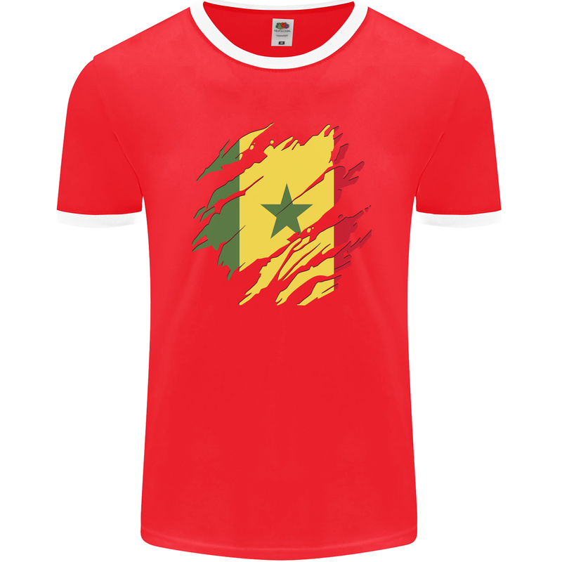 Torn Senegal Flag Senegalese Day Football Mens Ringer T-Shirt FotL Red/White