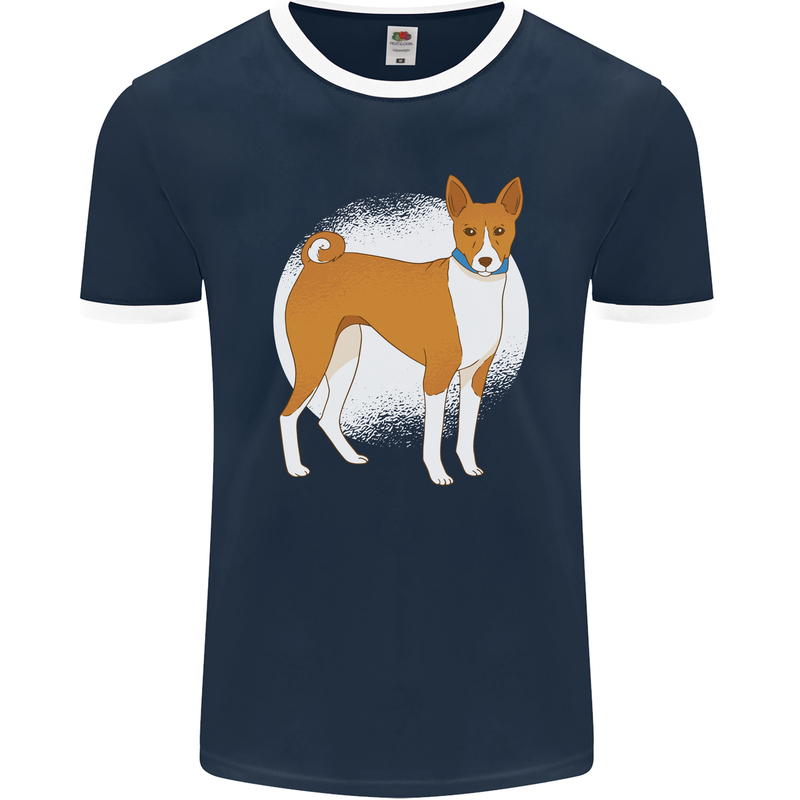 A Basenji Dog Mens Ringer T-Shirt FotL Navy Blue/White