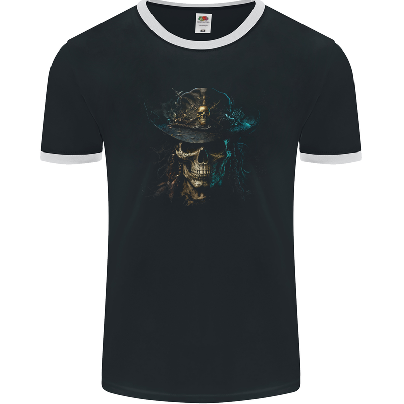 Pirate Skull 4 Mens Ringer T-Shirt FotL Black/White