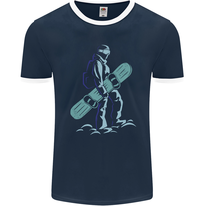 A Snowboarding Figure Snowboarder Mens Ringer T-Shirt FotL Navy Blue/White