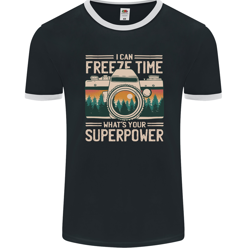 Freeze Time Photographer Photography Mens Ringer T-Shirt FotL Black/White