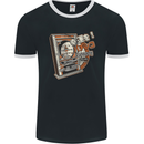 Motorcycle Engine Skull Biker Motorbike Mens Ringer T-Shirt FotL Black/White