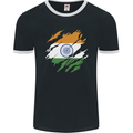 Torn India Flag Indian Day Football Mens Ringer T-Shirt FotL Black/White