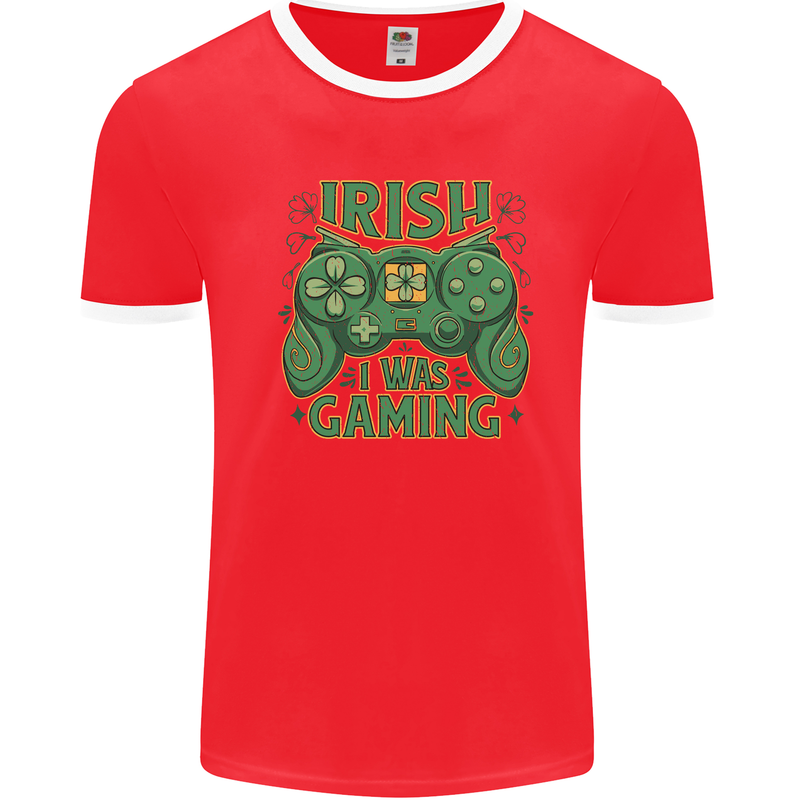 Irish I Was Gaming St Patricks Day Gamer Mens Ringer T-Shirt Red/White