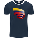 Curled Venezuela Flag Venezuelans Day Football Mens Ringer T-Shirt FotL Navy Blue/White
