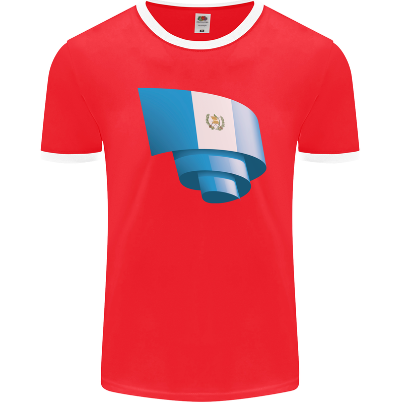 Curled Guatemala Flag Guatemalan Day Football Mens Ringer T-Shirt FotL Red/White