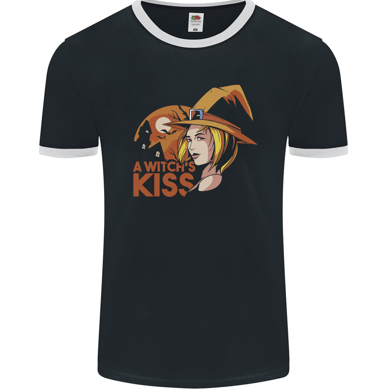 A Witch Kiss Halloween Mens Ringer T-Shirt FotL Black/White