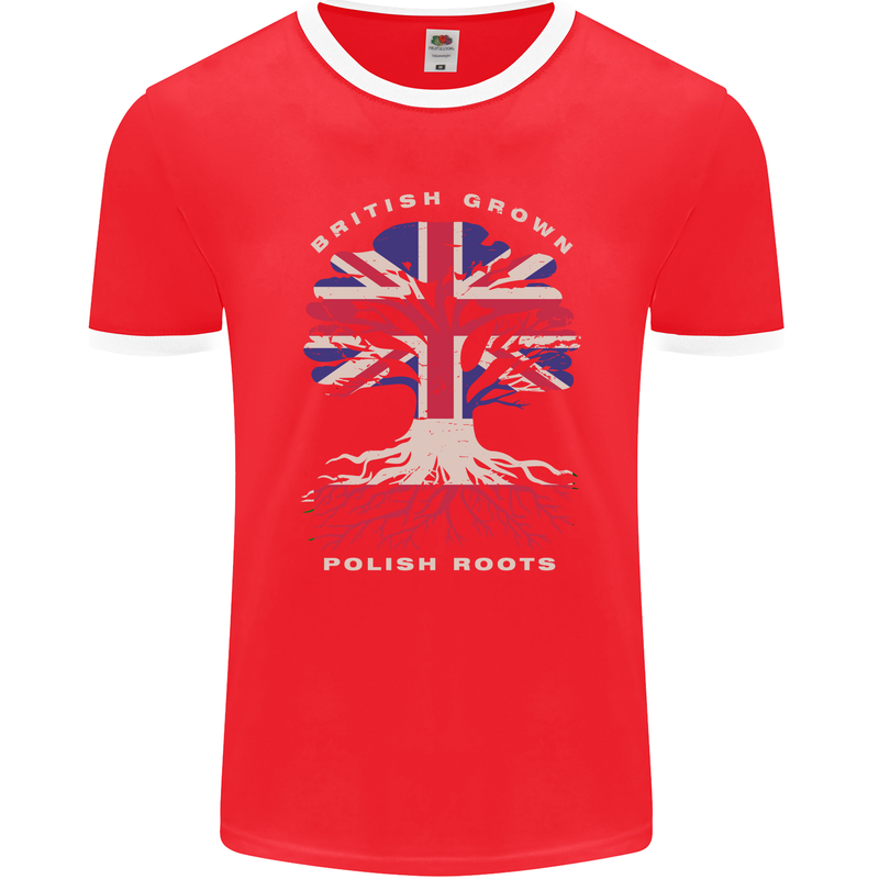 British Grown Polish Roots Poland Mens Ringer T-Shirt FotL Red/White