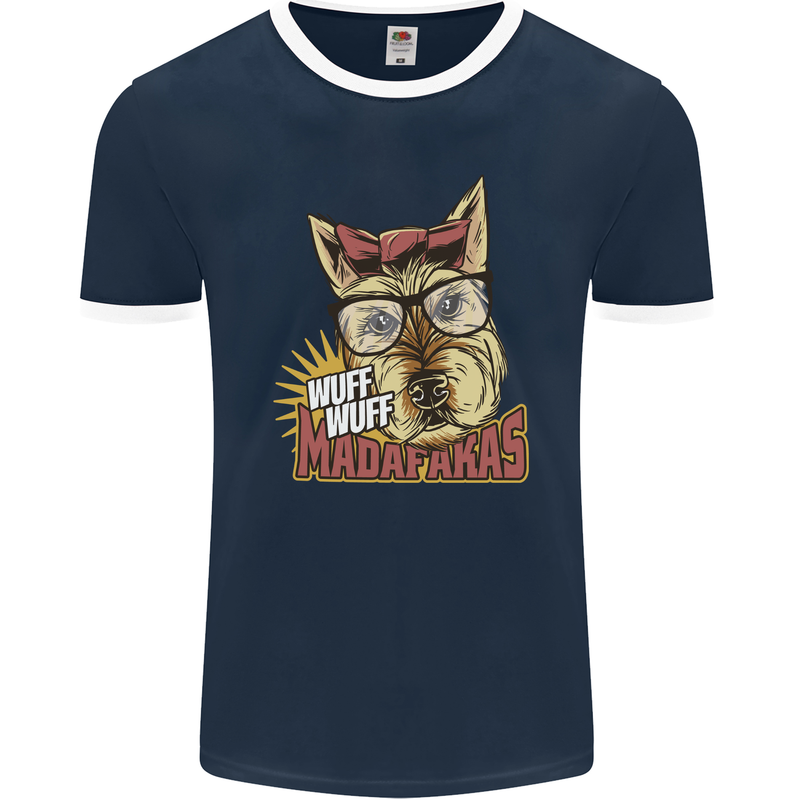 Wuff Wuff Madafacas Funny Dog Mens Ringer T-Shirt FotL Navy Blue/White