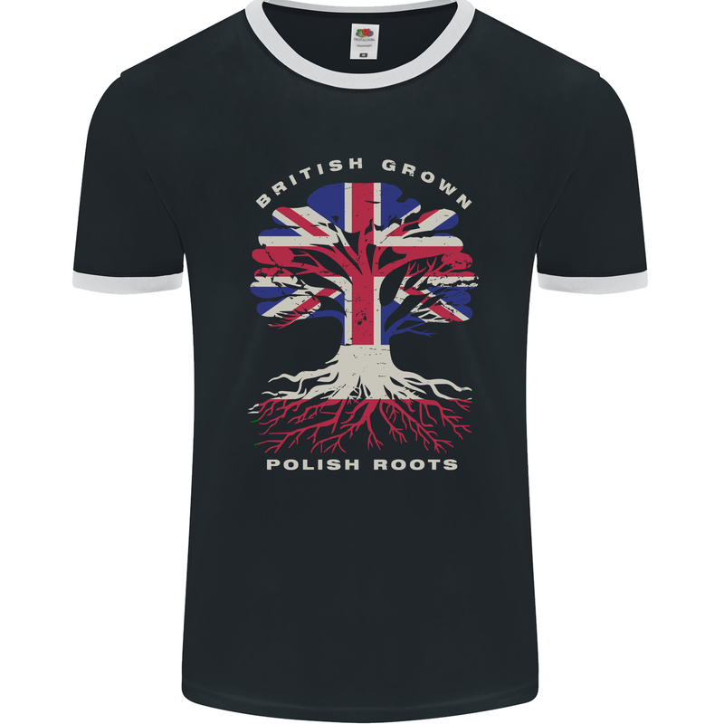 British Grown Polish Roots Poland Mens Ringer T-Shirt FotL Black/White