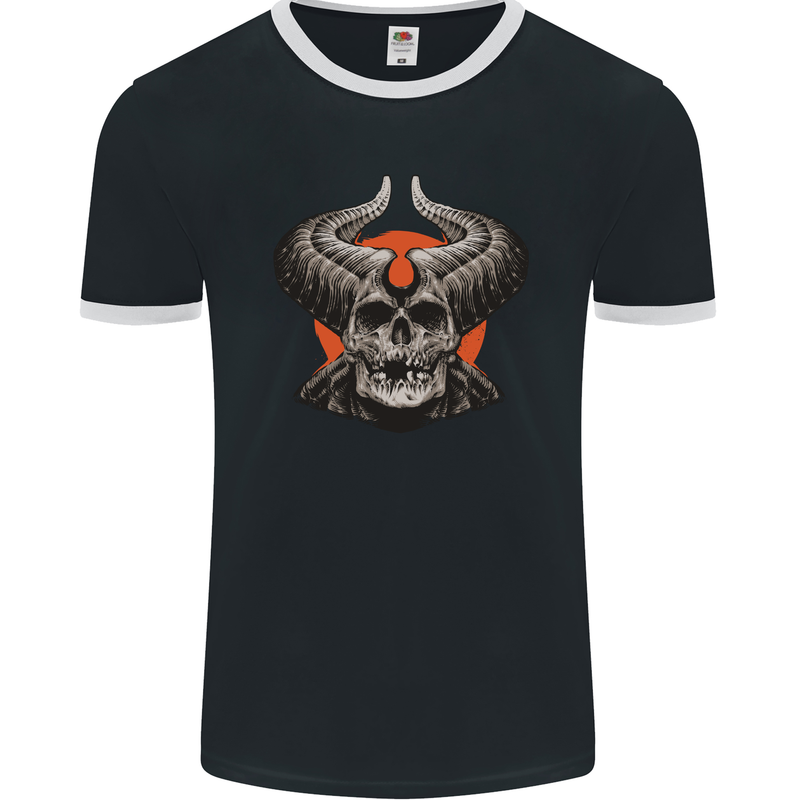 Satan Skull Devil Horns Mens Ringer T-Shirt FotL Black/White