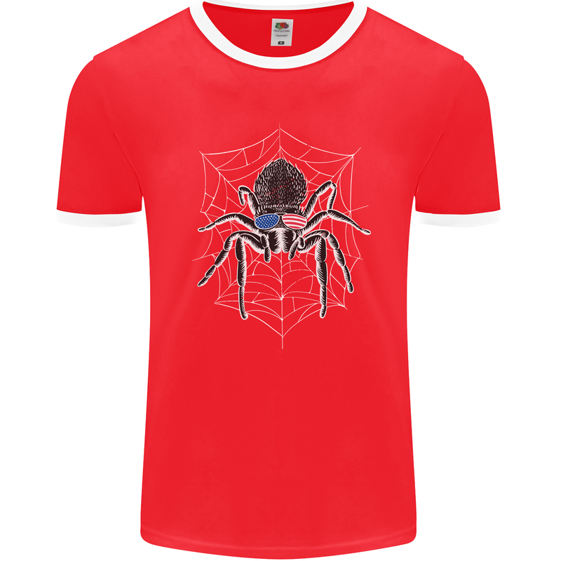 USA Spider American Flag Mens Ringer T-Shirt FotL Red/White