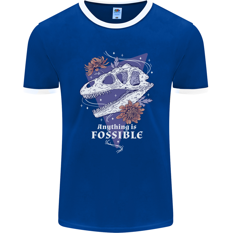 Fossible Funny Fossil Paleontology Dinosaur Mens Ringer T-Shirt FotL Royal Blue/White