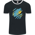 Torn Kazakhstan Flag Kazakh Day Football Mens Ringer T-Shirt FotL Black/White