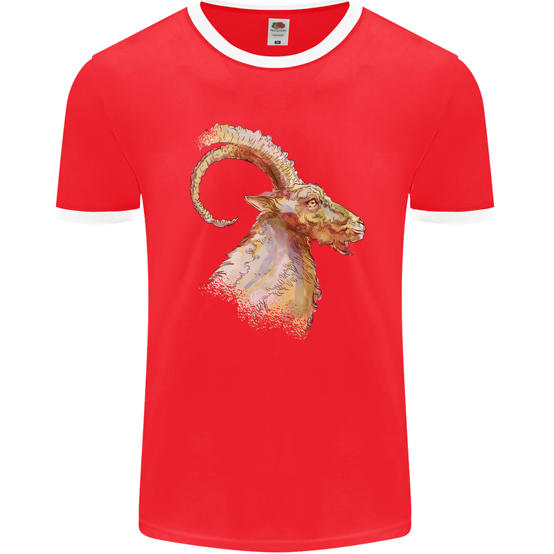 A Watercolour Goat Farming Mens Ringer T-Shirt FotL Red/White