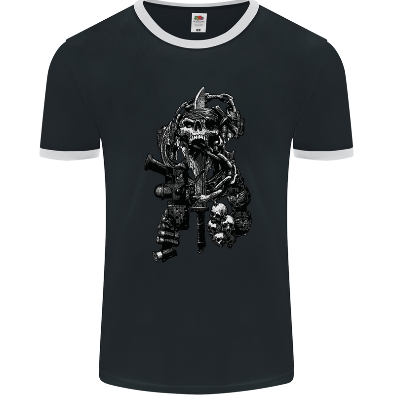 Pirate Skull Demonic Satanic Mens Ringer T-Shirt FotL Black/White