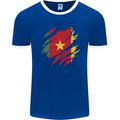 Torn Cameroon Flag Cameroonian Day Football Mens Ringer T-Shirt FotL Royal Blue/White