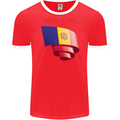 Curled Andorra Flag Andorran Day Football Mens Ringer T-Shirt FotL Red/White