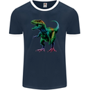 Colourful T-Rex Dinosaur Mens Ringer T-Shirt FotL Navy Blue/White
