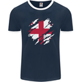 Torn Georgia Flag Georgian Day Football Mens Ringer T-Shirt FotL Navy Blue/White