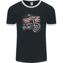 USA Biker Motorcycle American Flag Mens Ringer T-Shirt FotL Black/White